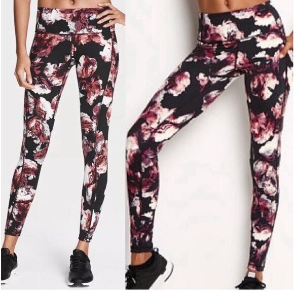 Victoria’s Secret Sport Black Floral Knockout Tights - Picture 1 of 5